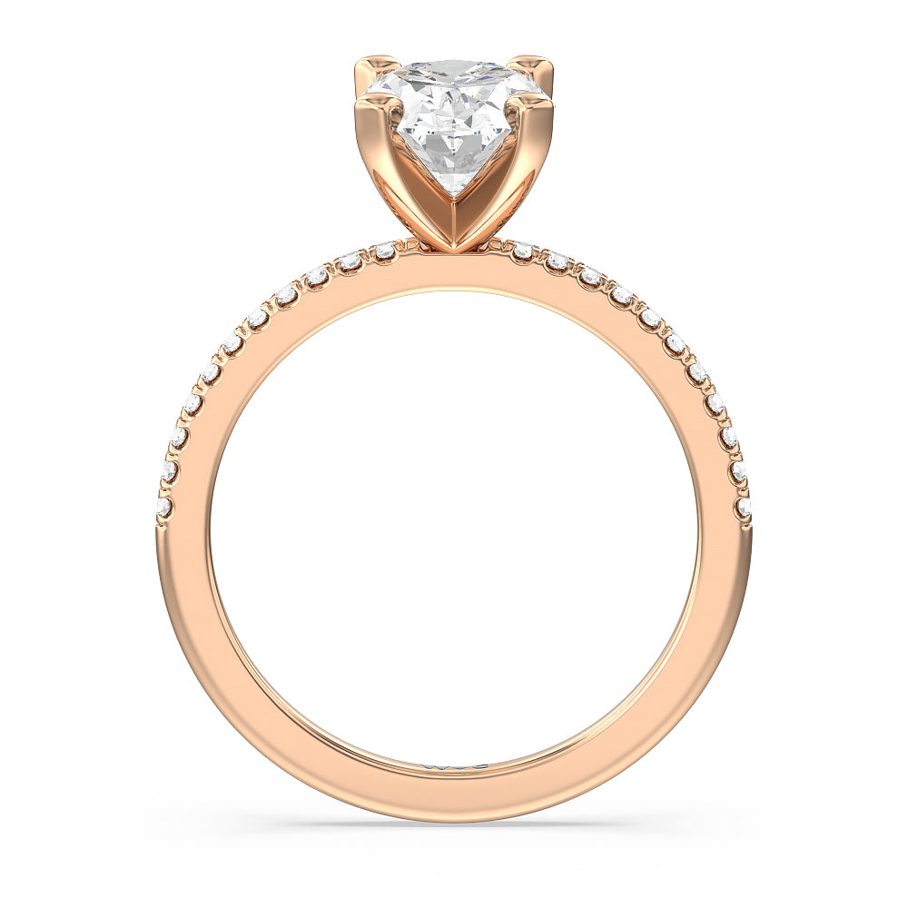 Oval Cut Vela Traditional Pave Diamond Engagement Ring with Lab Grown Diamond in 14KT Rose Gold view 2
