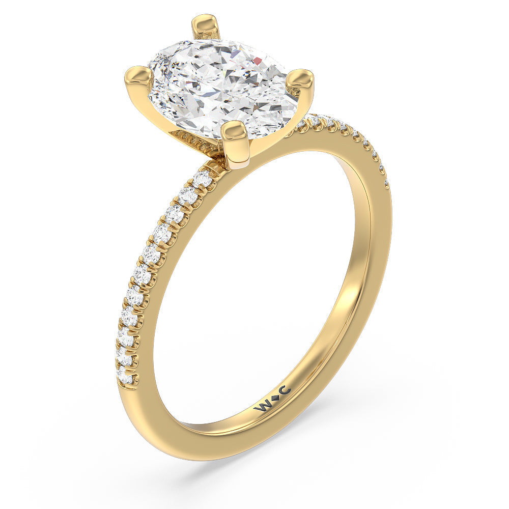 Vela Traditional Pave Diamond Engagement Ring with Oval Cut Diamond in 14KT Yellow Gold view 3
