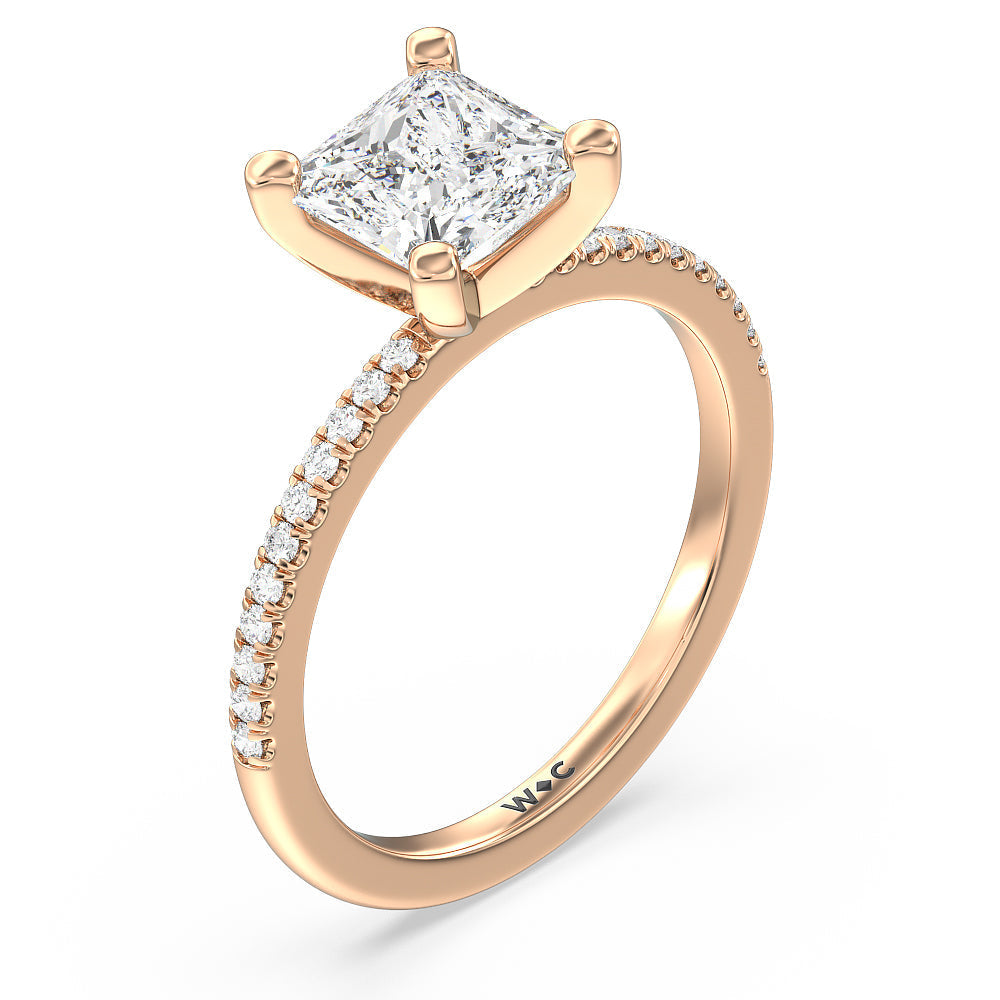 Princess Cut Vela Traditional Pave Diamond Engagement Ring with Lab Grown Diamond in 14KT Rose Gold view 3
