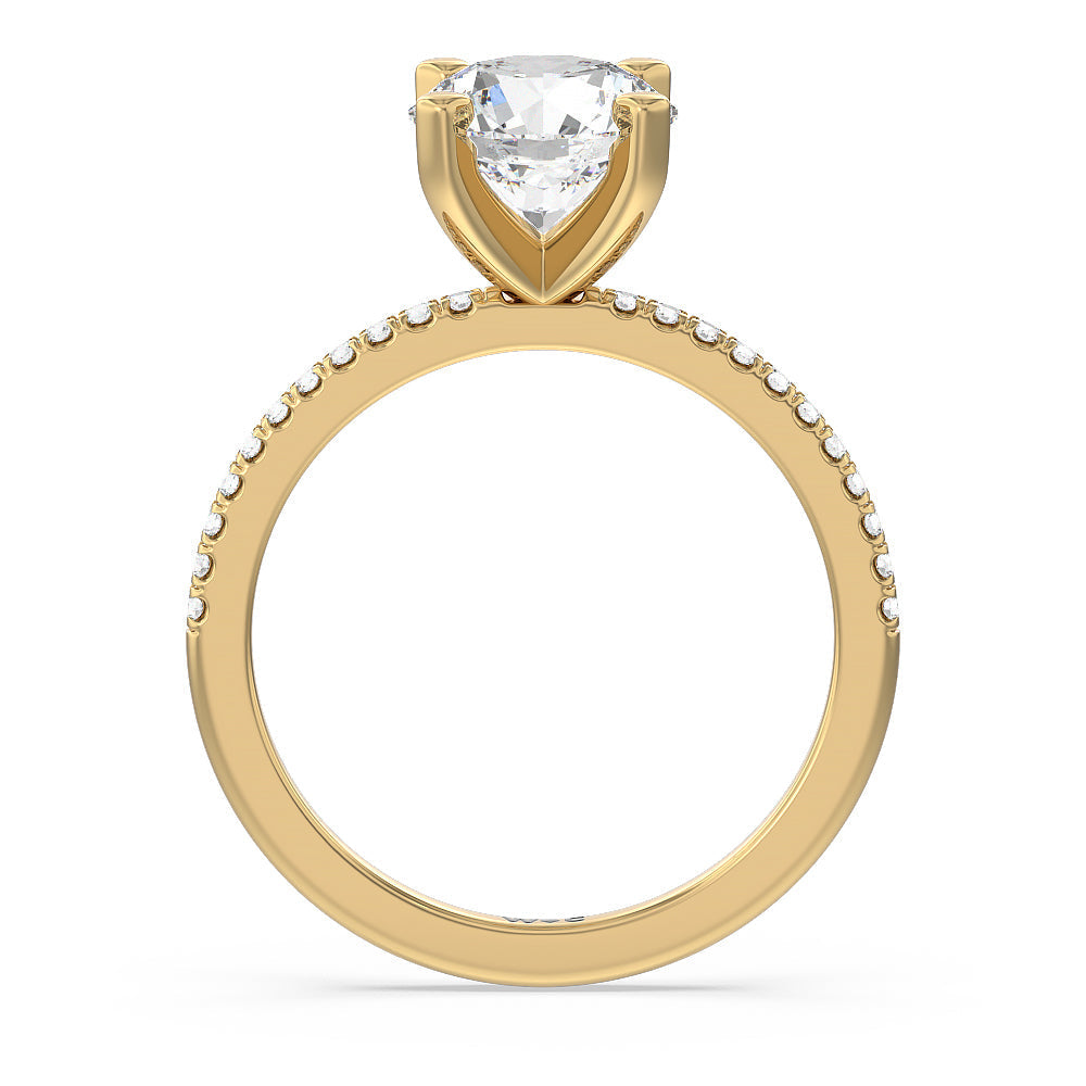 Round Cut Vela Traditional Pave Diamond Engagement Ring with Lab Grown Diamond in 14KT Yellow Gold view 2
