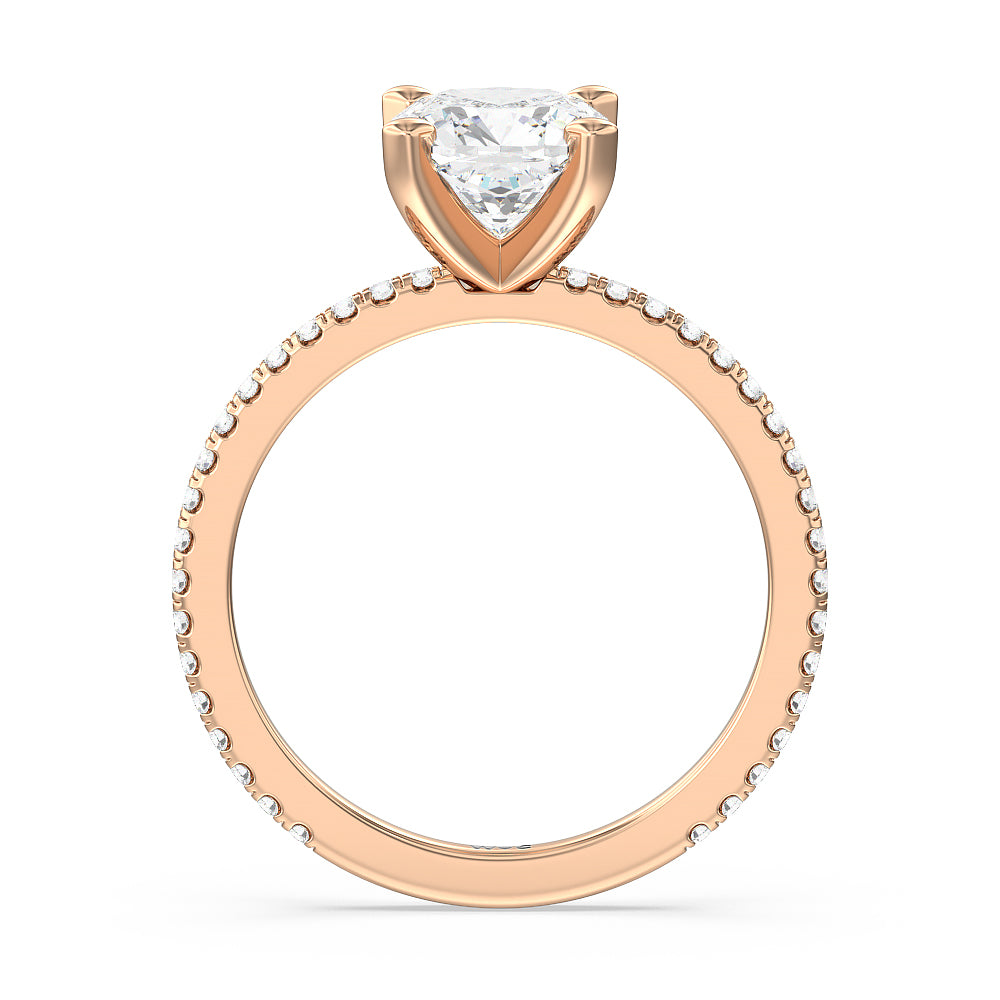 Ara Traditional Pave Diamond Engagement Ring with Cushion Cut Diamond in 14KT Rose Gold view 2
