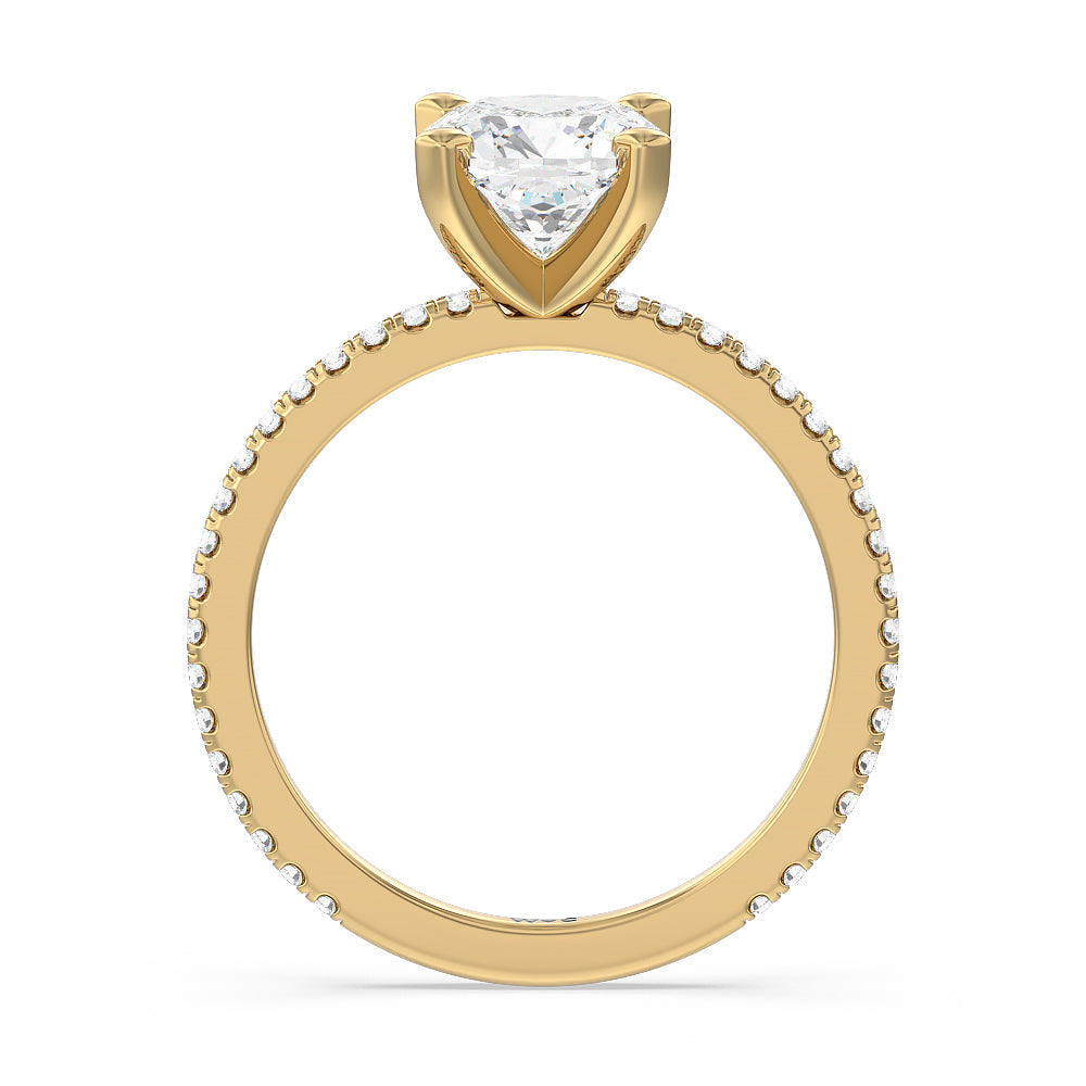 Ara Traditional Pave Diamond Engagement Ring with Cushion Cut Diamond in 14KT Yellow Gold view 2
