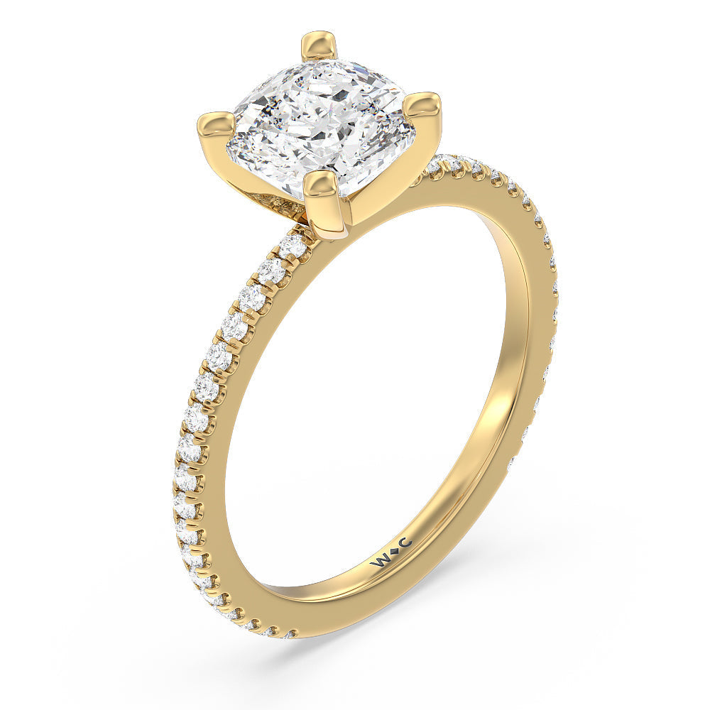 Ara Traditional Pave Diamond Engagement Ring with Cushion Cut Diamond in 14KT Yellow Gold view 3
