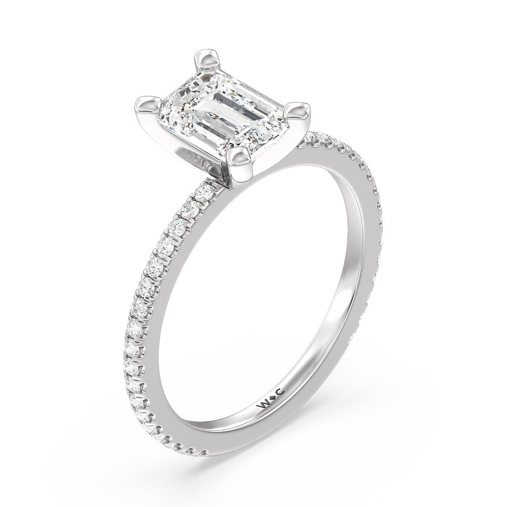 Ara Traditional Pave Diamond Engagement Ring with Emerald Cut Diamond in 14KT Platinum view 3
