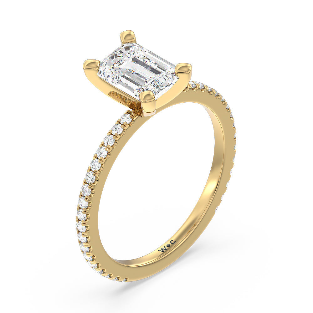 Ara Traditional Pave Diamond Engagement Ring with Emerald Cut Diamond in 14KT Yellow Gold view 3
