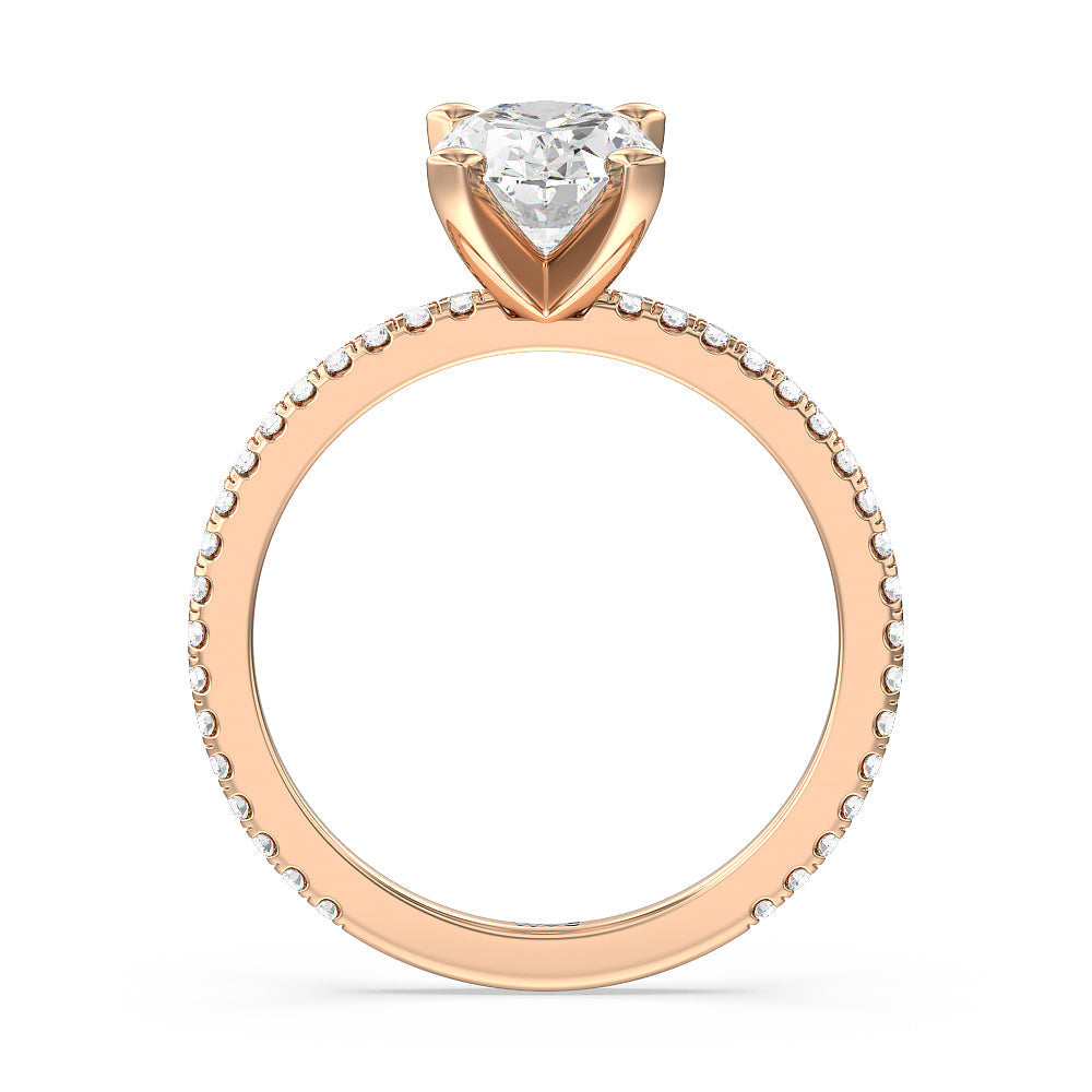 Ara Traditional Pave Diamond Engagement Ring with Oval Cut Diamond in 14KT Rose Gold view 2
