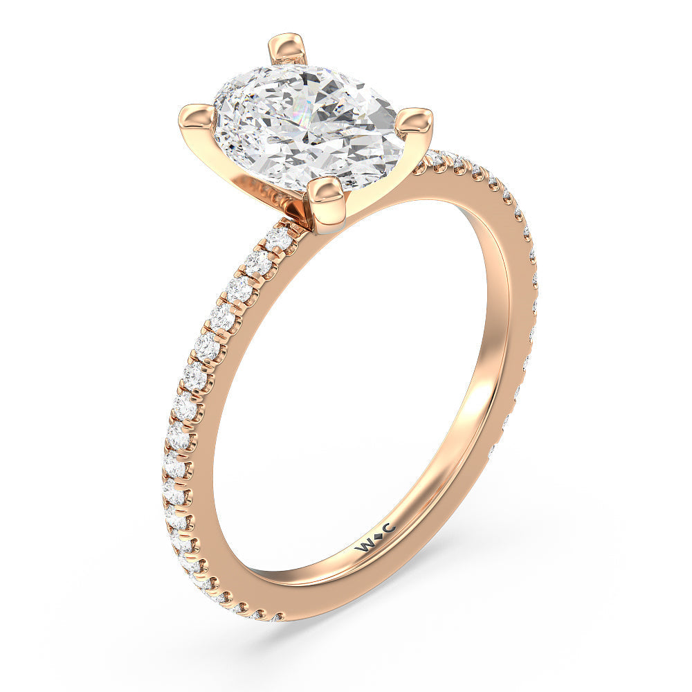 Ara Traditional Pave Diamond Engagement Ring with Oval Cut Diamond in 14KT Rose Gold view 3
