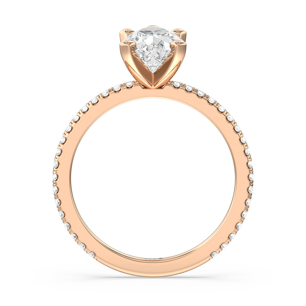 Ara Traditional Pave Diamond Engagement Ring with Pear Cut Diamond in 14KT Rose Gold view 2
