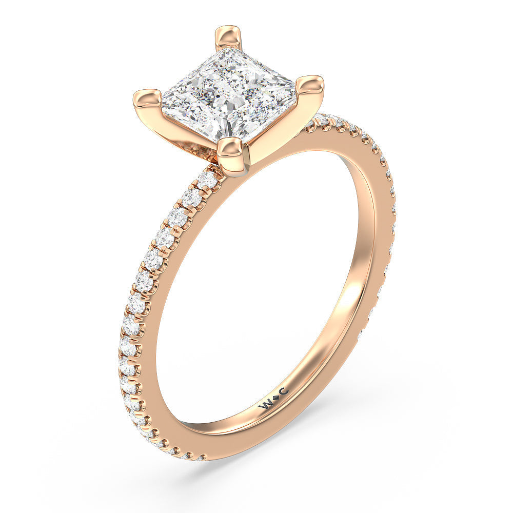 Ara Traditional Pave Diamond Engagement Ring with Princess Cut Diamond in 14KT Rose Gold view 3
