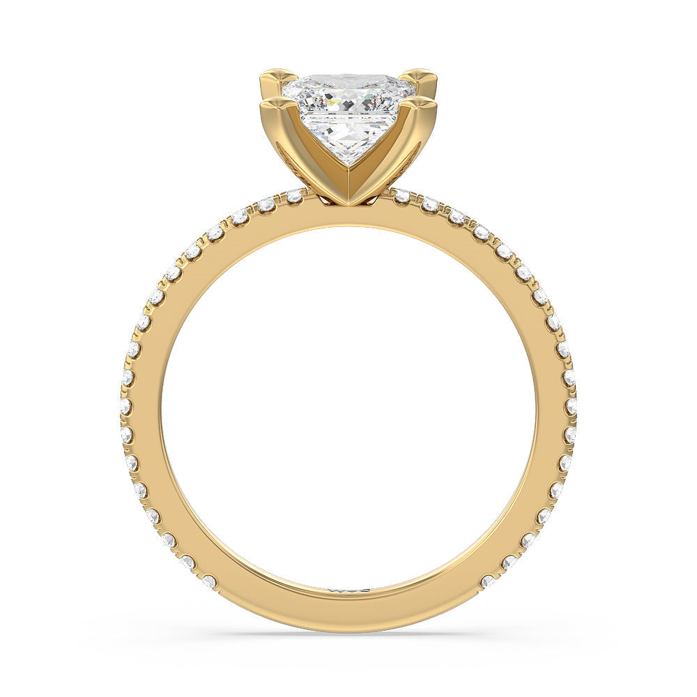 Ara Traditional Pave Diamond Engagement Ring with Princess Cut Diamond in 14KT Yellow Gold view 2
