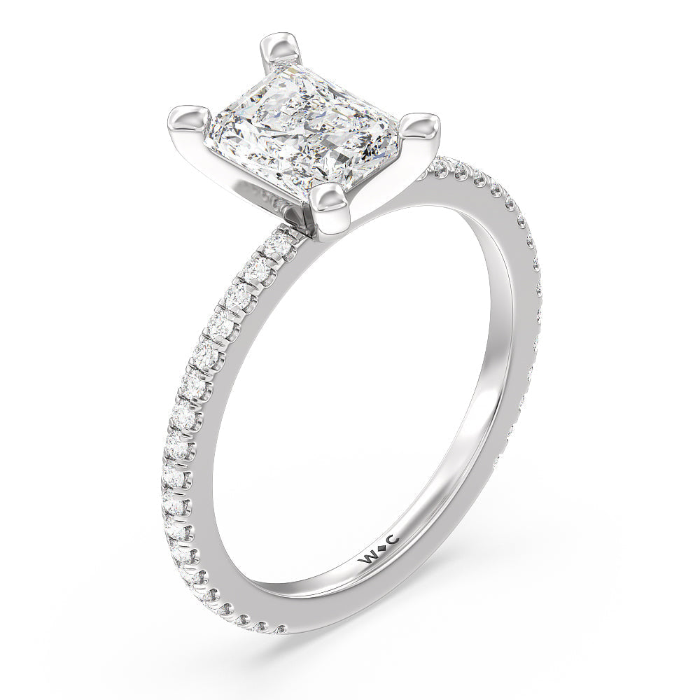 Ara Traditional Pave Diamond Engagement Ring with Radiant Cut Diamond in 14KT Platinum view 3
