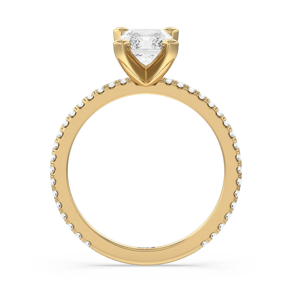 Ara Traditional Pave Diamond Engagement Ring with Radiant Cut Diamond in 14KT Yellow Gold view 2
