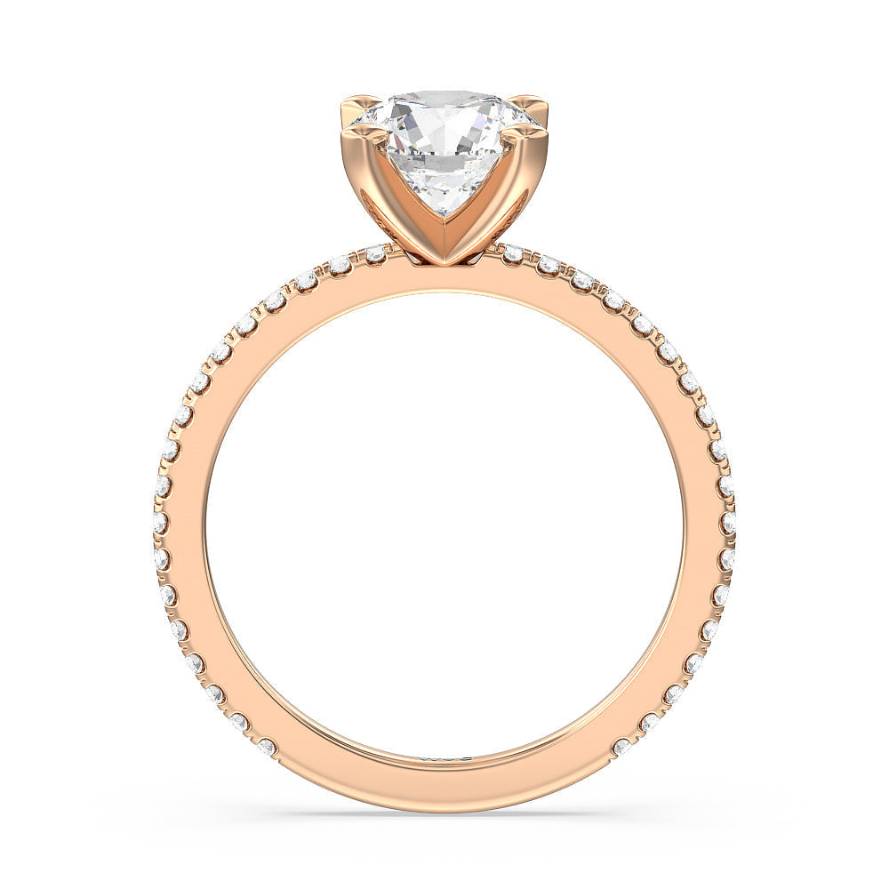 Ara Traditional Pave Diamond Engagement Ring with Round Cut Diamond in 14KT Rose Gold view 2
