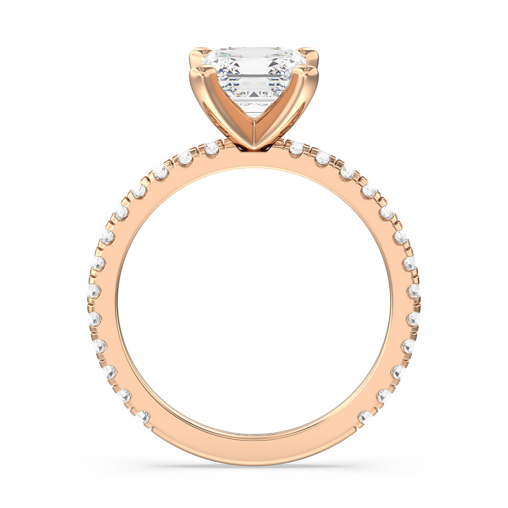 Ara Medi Traditional Pave Diamond Engagement Ring with Asscher Cut Diamond in 14KT Rose Gold view 2
