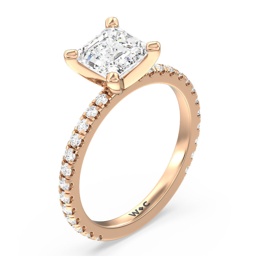 Ara Medi Traditional Pave Diamond Engagement Ring with Asscher Cut Diamond in 14KT Rose Gold view 3

