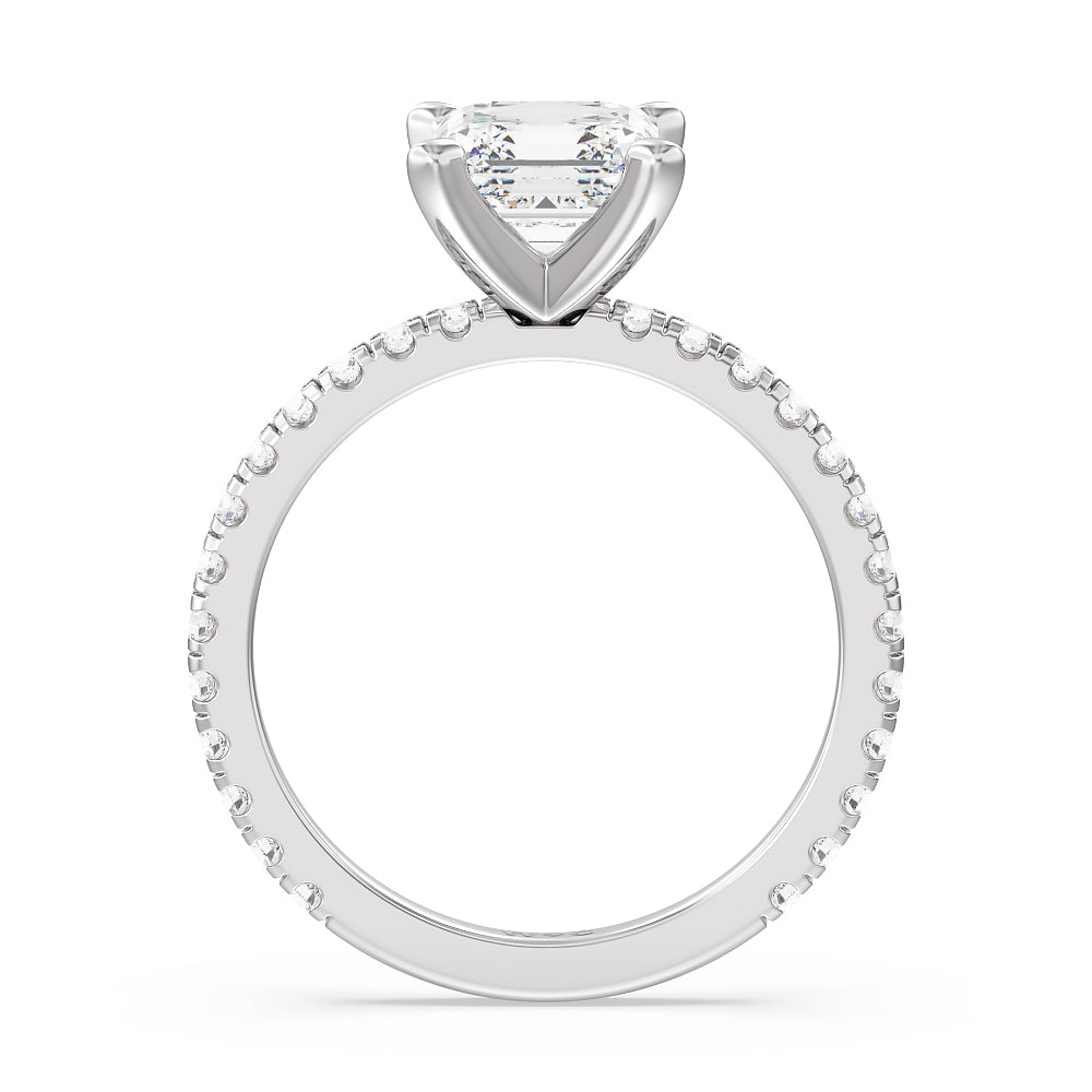 Ara Medi Traditional Pave Diamond Engagement Ring with Asscher Cut Diamond in 14KT Platinum view 2
