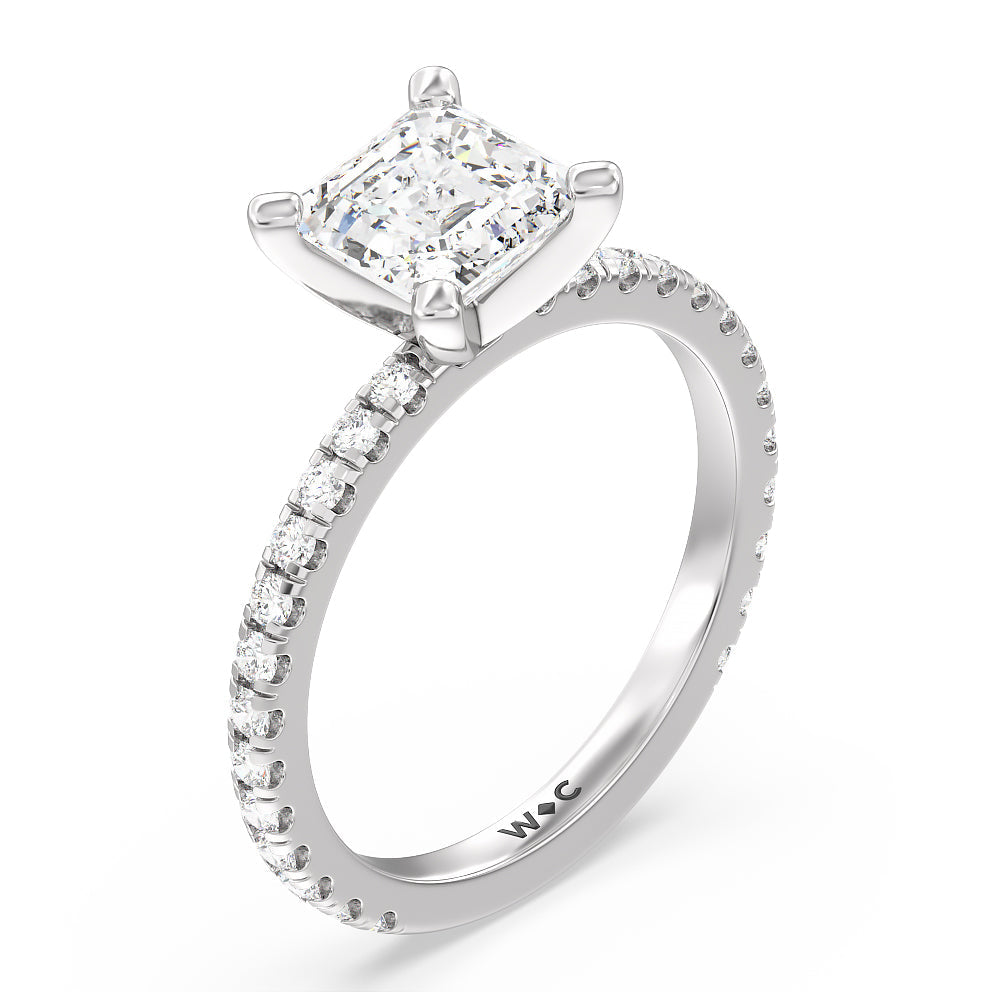 Ara Medi Traditional Pave Diamond Engagement Ring with Asscher Cut Diamond in 14KT Platinum view 3
