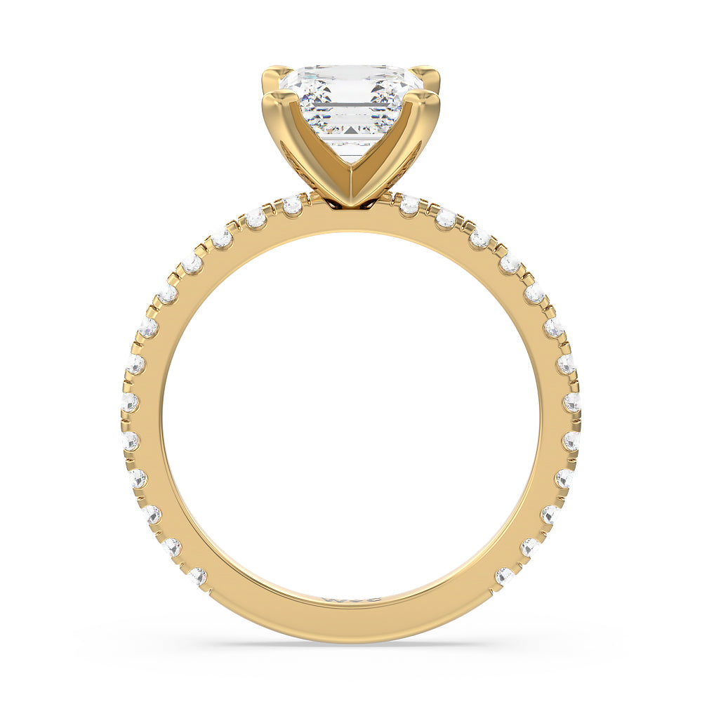 Ara Medi Traditional Pave Diamond Engagement Ring with Asscher Cut Diamond in 14KT Yellow Gold view 2
