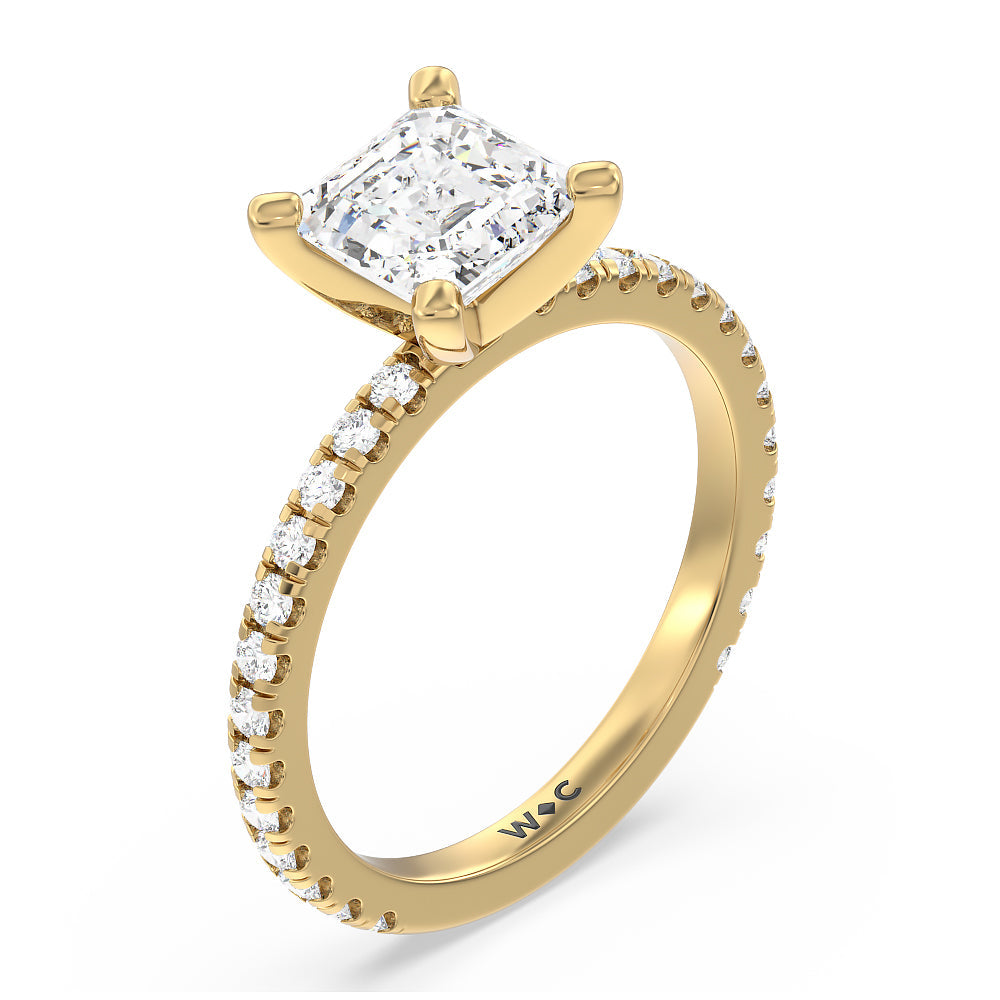 Ara Medi Traditional Pave Diamond Engagement Ring with Asscher Cut Diamond in 14KT Yellow Gold view 3
