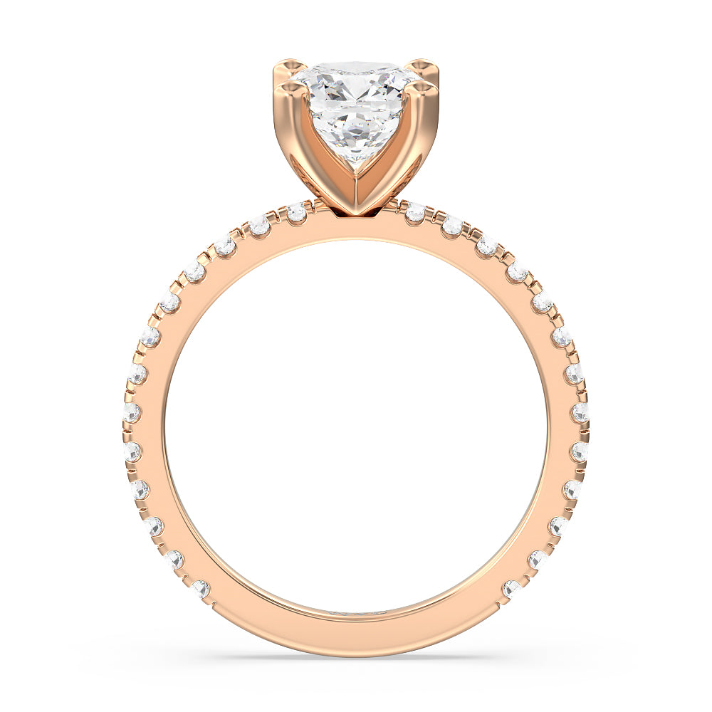Ara Medi Traditional Pave Diamond Engagement Ring with Cushion Cut Diamond in 14KT Rose Gold view 2
