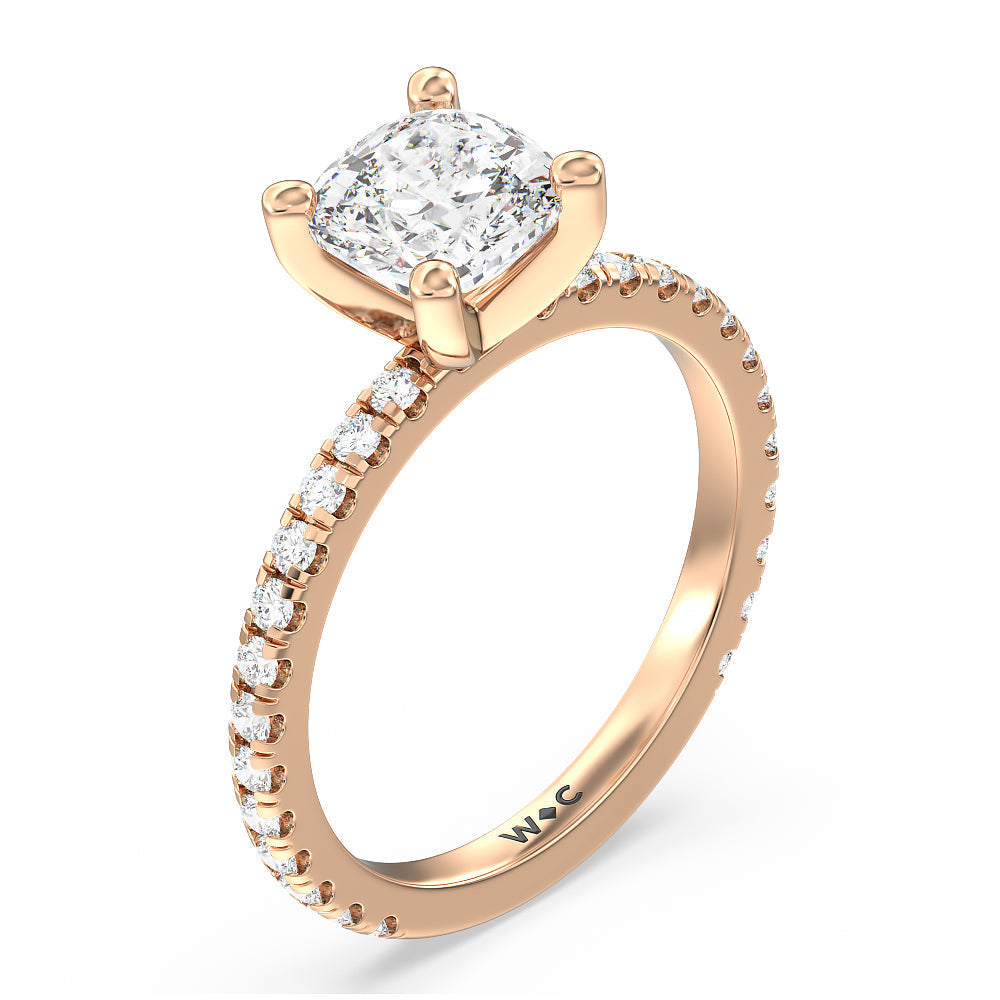 Ara Medi Traditional Pave Diamond Engagement Ring with Cushion Cut Diamond in 14KT Rose Gold view 3
