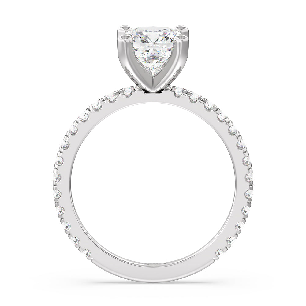 Ara Medi Traditional Pave Diamond Engagement Ring with Cushion Cut Diamond in 14KT Platinum view 2
