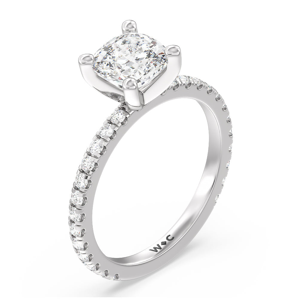 Ara Medi Traditional Pave Diamond Engagement Ring with Cushion Cut Diamond in 14KT Platinum view 3
