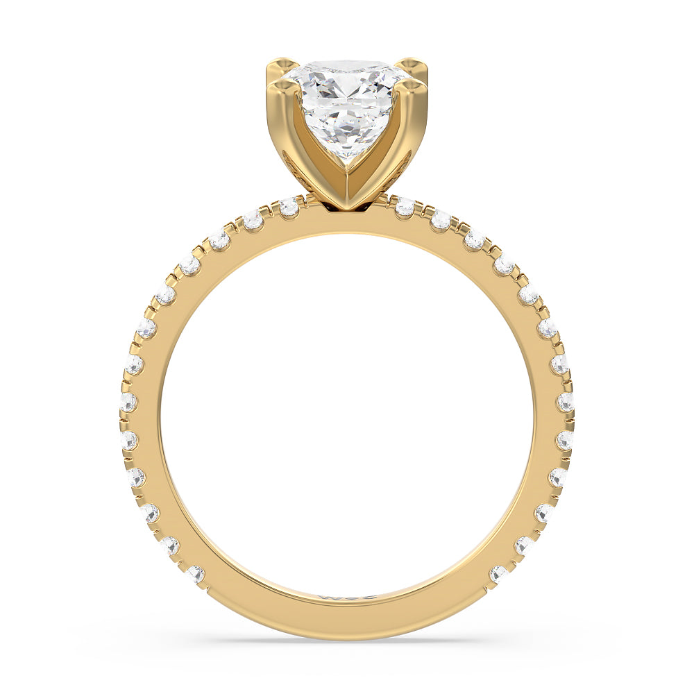 Ara Medi Traditional Pave Diamond Engagement Ring with Cushion Cut Diamond in 14KT Yellow Gold view 2
