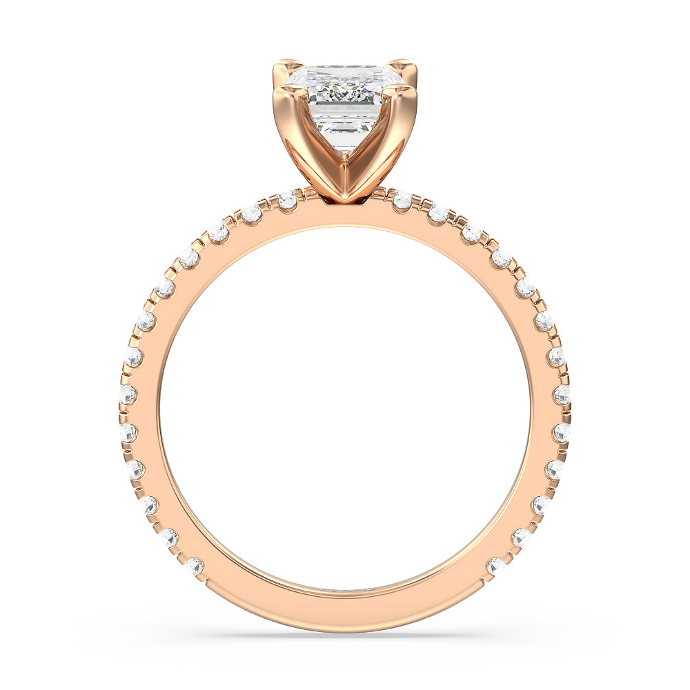 Ara Medi Traditional Pave Diamond Engagement Ring with Emerald Cut Diamond in 14KT Rose Gold view 2
