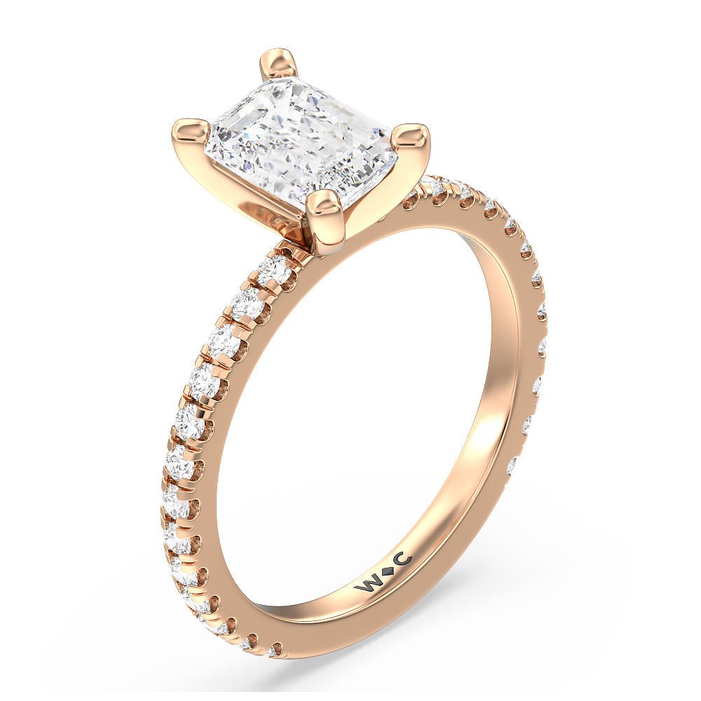 Ara Medi Traditional Pave Diamond Engagement Ring with Emerald Cut Diamond in 14KT Rose Gold view 3

