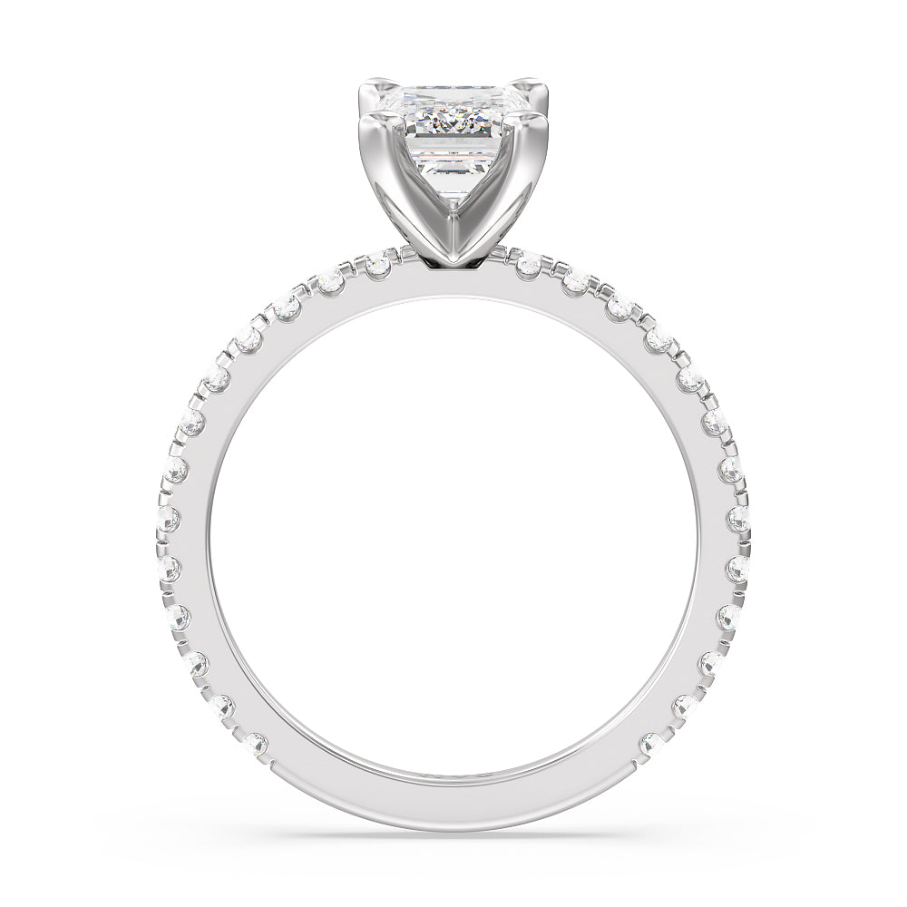 Ara Medi Traditional Pave Diamond Engagement Ring with Emerald Cut Diamond in 14KT Platinum view 2
