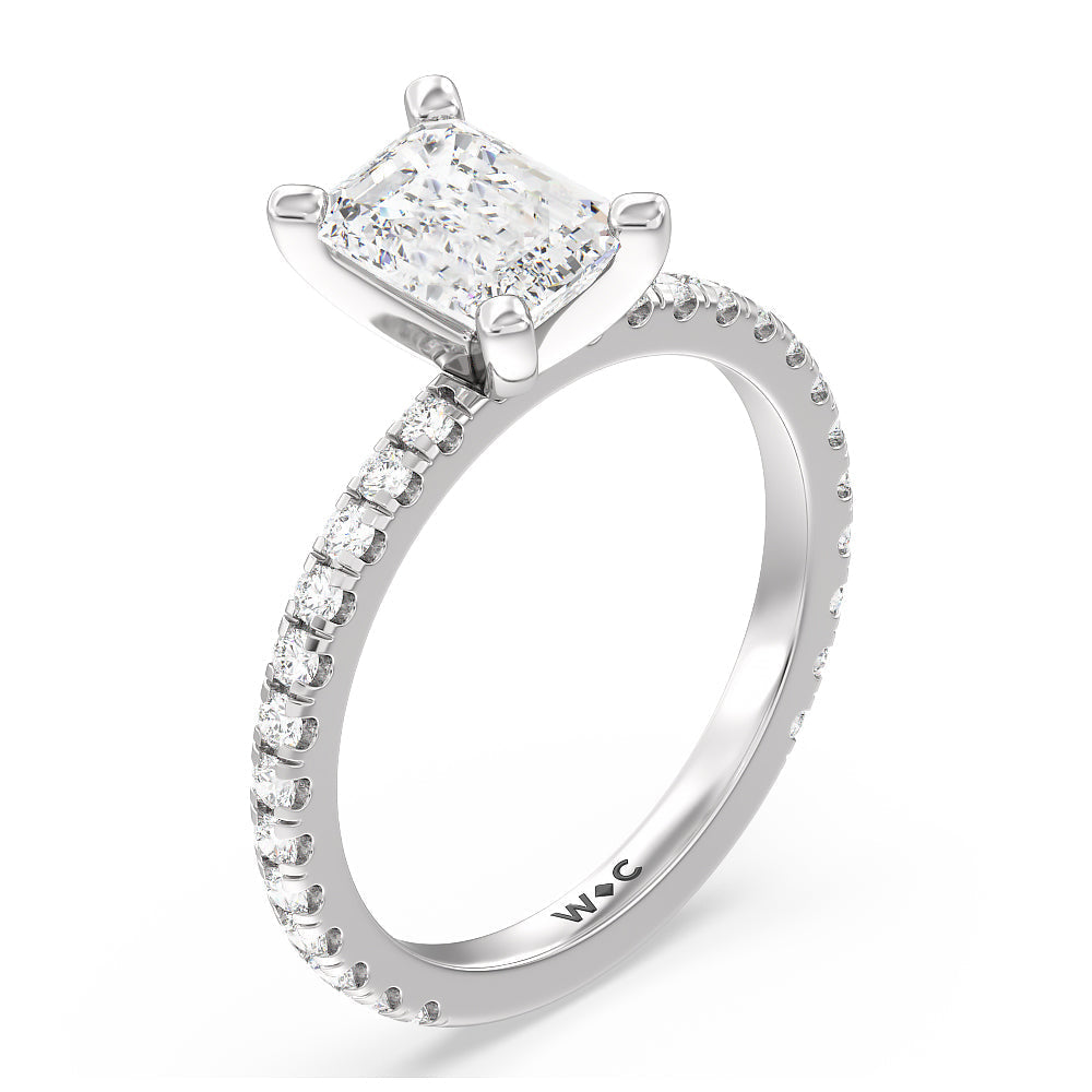 Ara Medi Traditional Pave Diamond Engagement Ring with Emerald Cut Diamond in 14KT Platinum view 3
