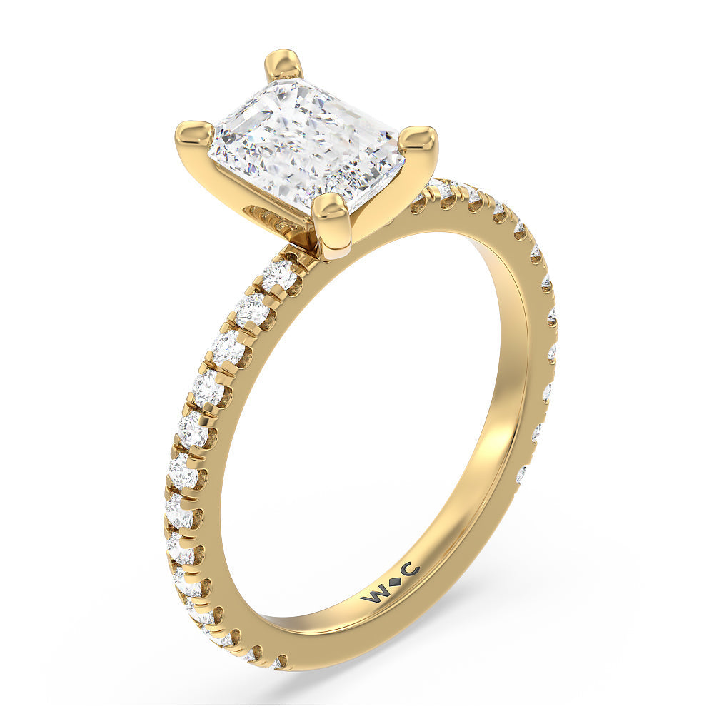 Ara Medi Traditional Pave Diamond Engagement Ring with Emerald Cut Diamond in 14KT Yellow Gold view 3
