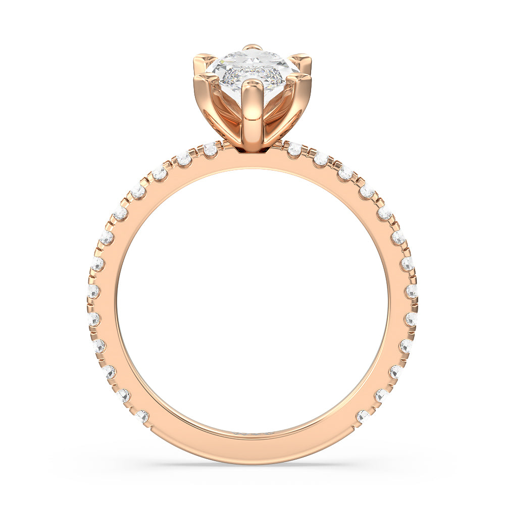 Ara Medi Traditional Pave Diamond Engagement Ring with Marquise Cut Diamond in 14KT Rose Gold view 2
