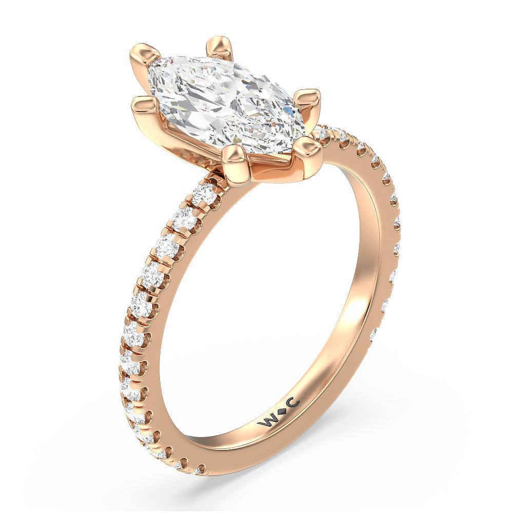Ara Medi Traditional Pave Diamond Engagement Ring with Marquise Cut Diamond in 14KT Rose Gold view 3
