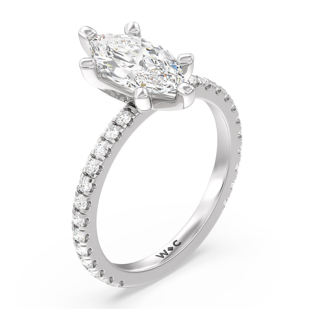 Ara Medi Traditional Pave Diamond Engagement Ring with Marquise Cut Diamond in 14KT Platinum view 3
