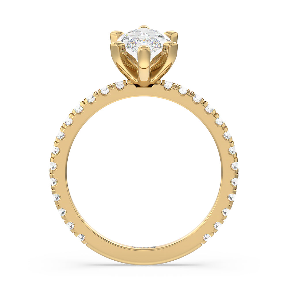 Ara Medi Traditional Pave Diamond Engagement Ring with Marquise Cut Diamond in 14KT Yellow Gold view 2
