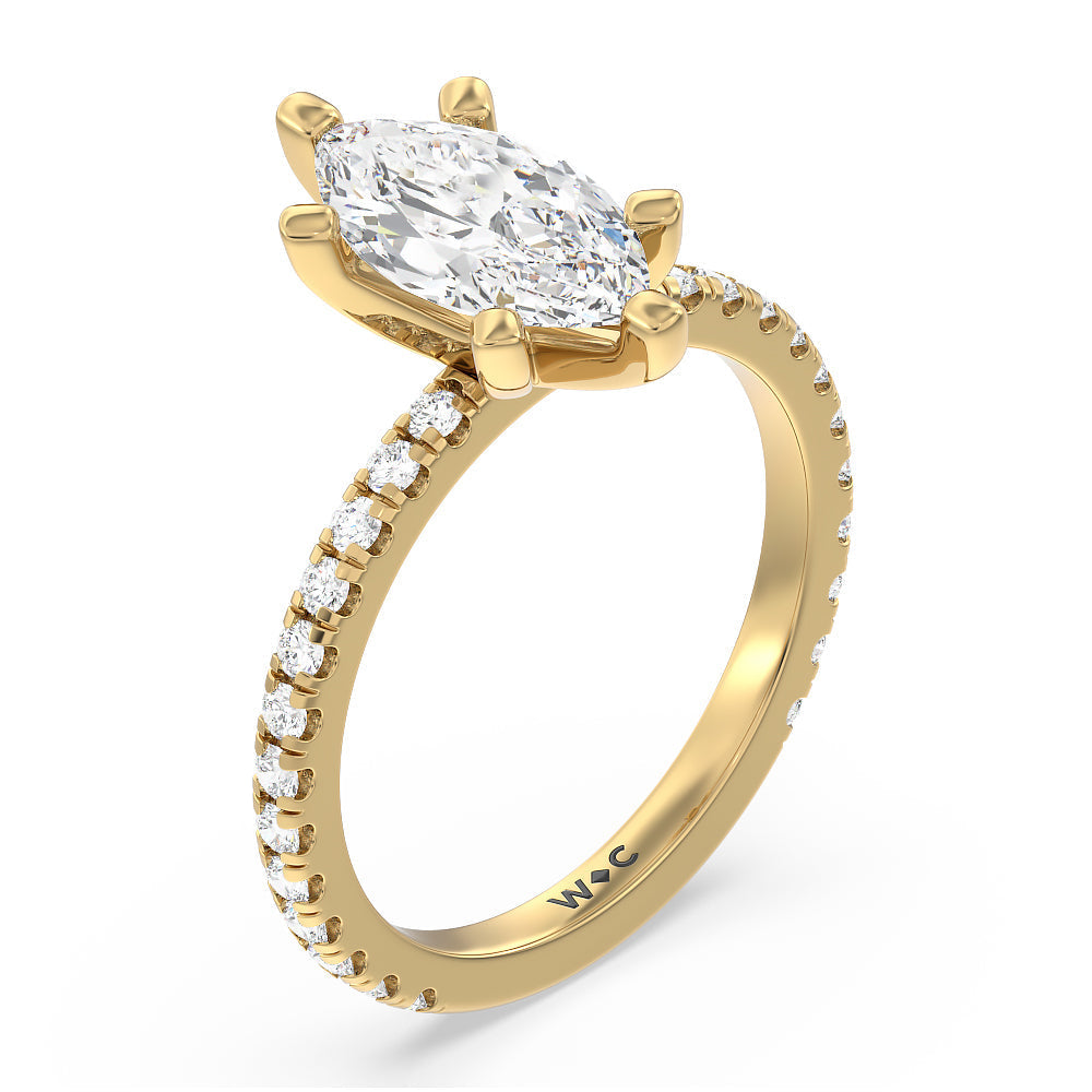 Ara Medi Traditional Pave Diamond Engagement Ring with Marquise Cut Diamond in 14KT Yellow Gold view 3
