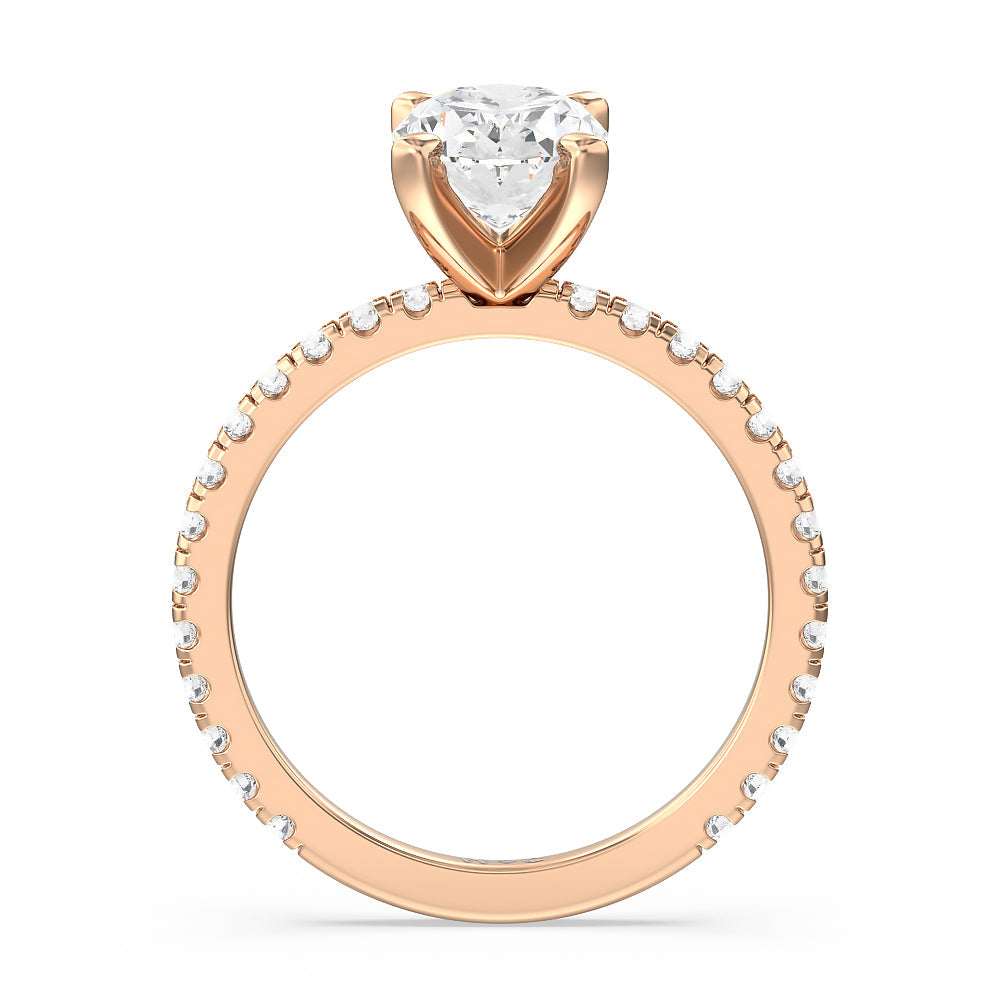 Ara Medi Traditional Pave Diamond Engagement Ring with Oval Cut Diamond in 14KT Rose Gold view 2
