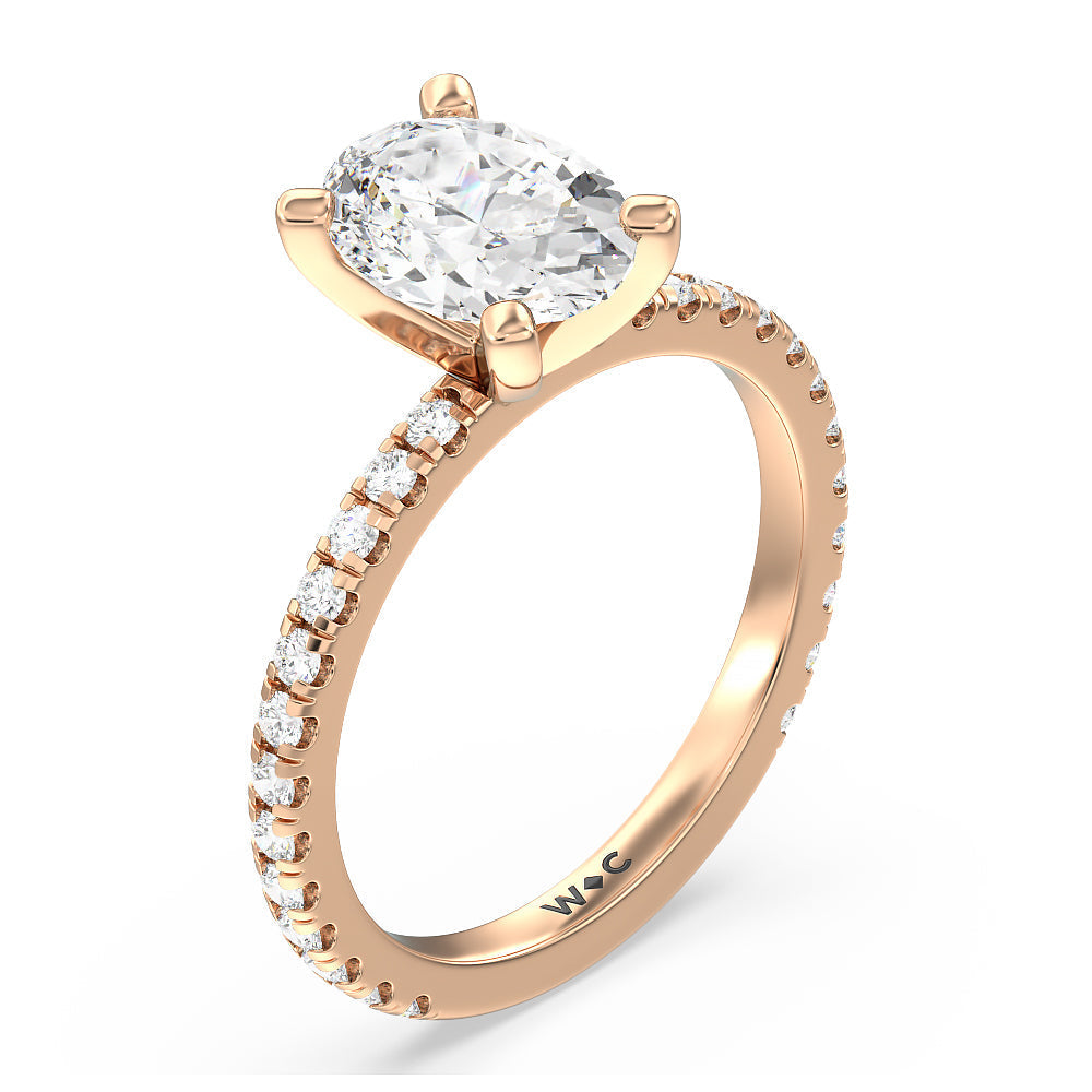 Ara Medi Traditional Pave Diamond Engagement Ring with Oval Cut Diamond in 14KT Rose Gold view 3
