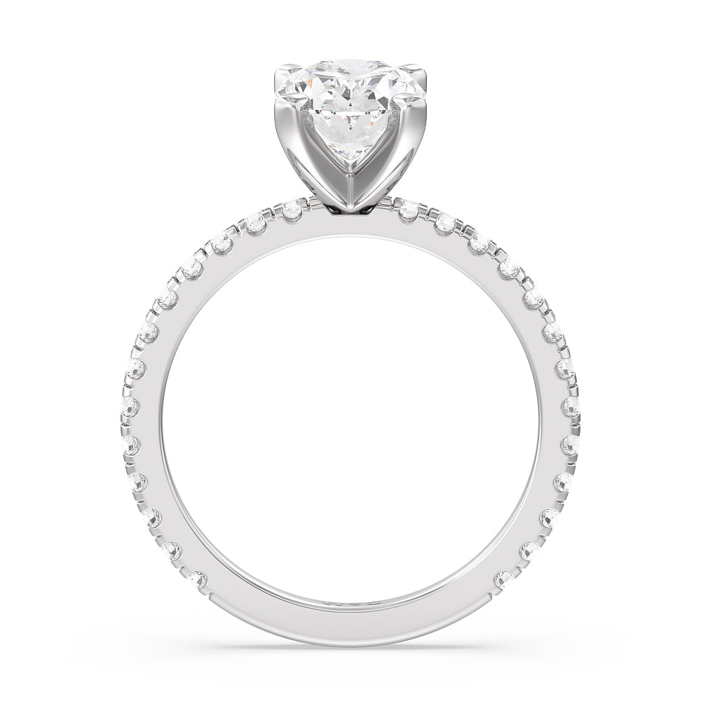 Ara Medi Traditional Pave Diamond Engagement Ring with Oval Cut Diamond in 14KT Platinum view 2
