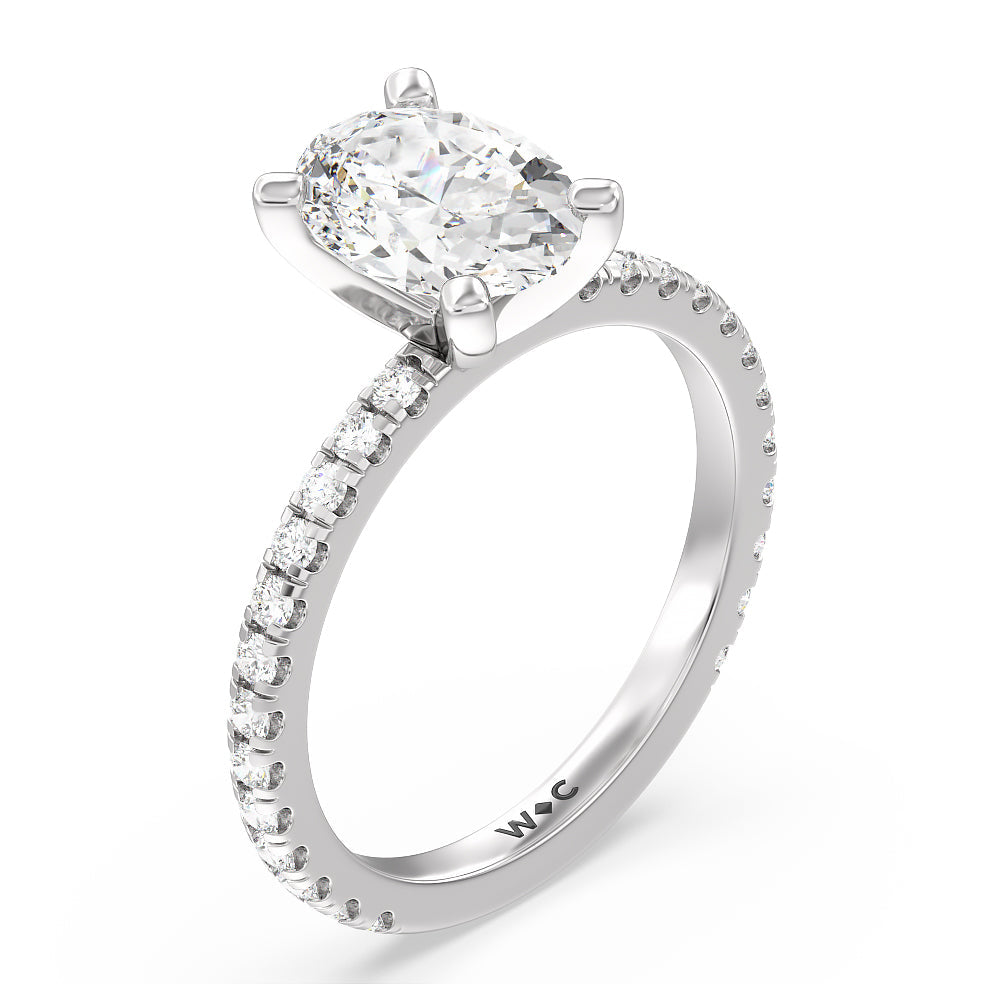 Ara Medi Traditional Pave Diamond Engagement Ring with Oval Cut Diamond in 14KT Platinum view 3
