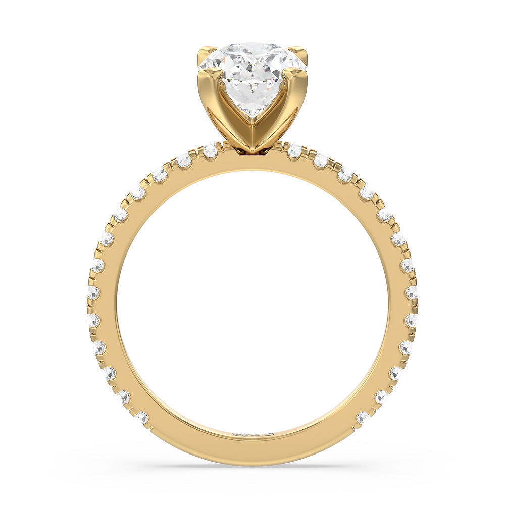 Ara Medi Traditional Pave Diamond Engagement Ring with Oval Cut Diamond in 14KT Yellow Gold view 2
