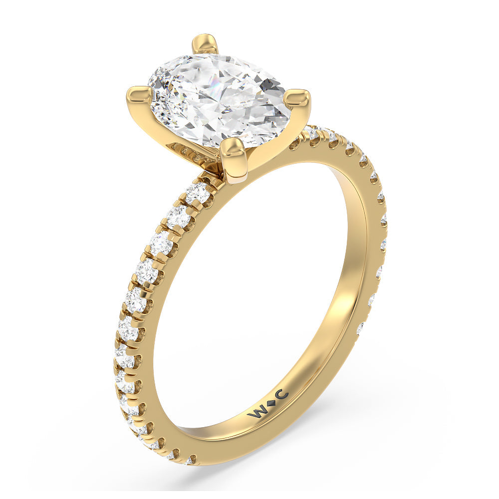 Ara Medi Traditional Pave Diamond Engagement Ring with Oval Cut Diamond in 14KT Yellow Gold view 3
