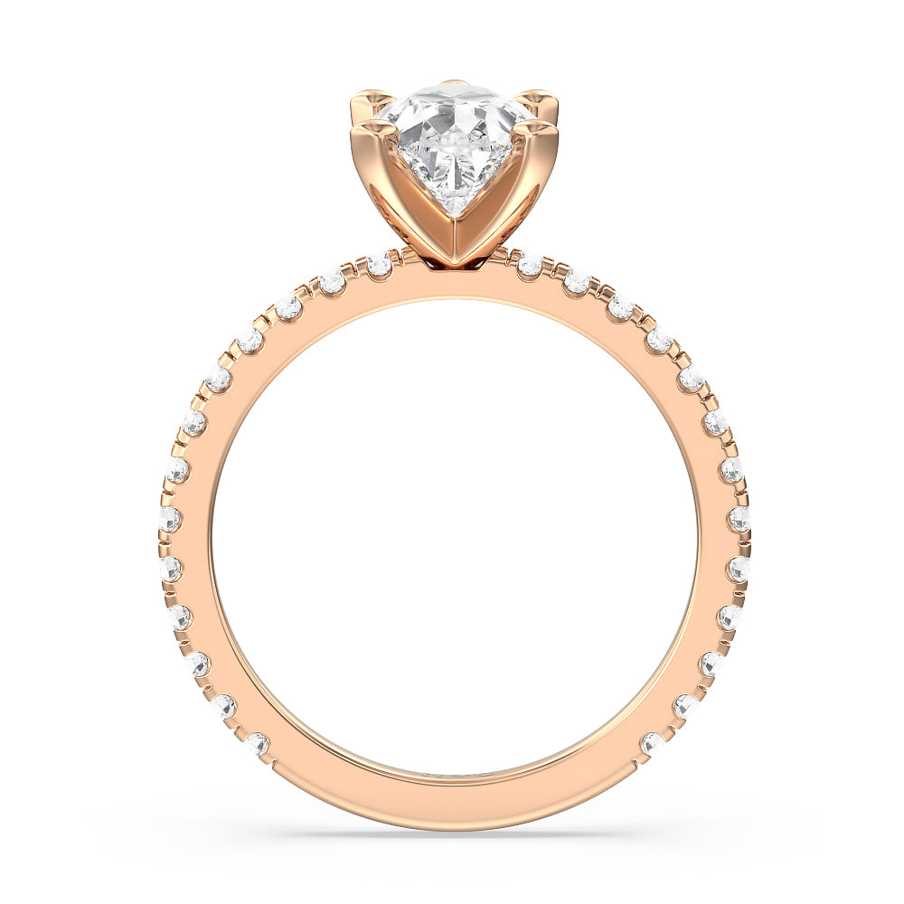 Ara Medi Traditional Pave Diamond Engagement Ring with Pear Cut Diamond in 14KT Rose Gold view 2

