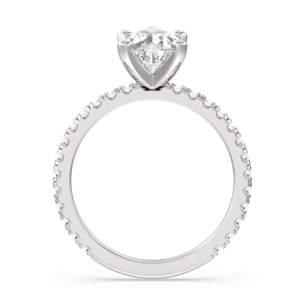 Ara Medi Traditional Pave Diamond Engagement Ring with Pear Cut Diamond in 14KT Platinum view 2
