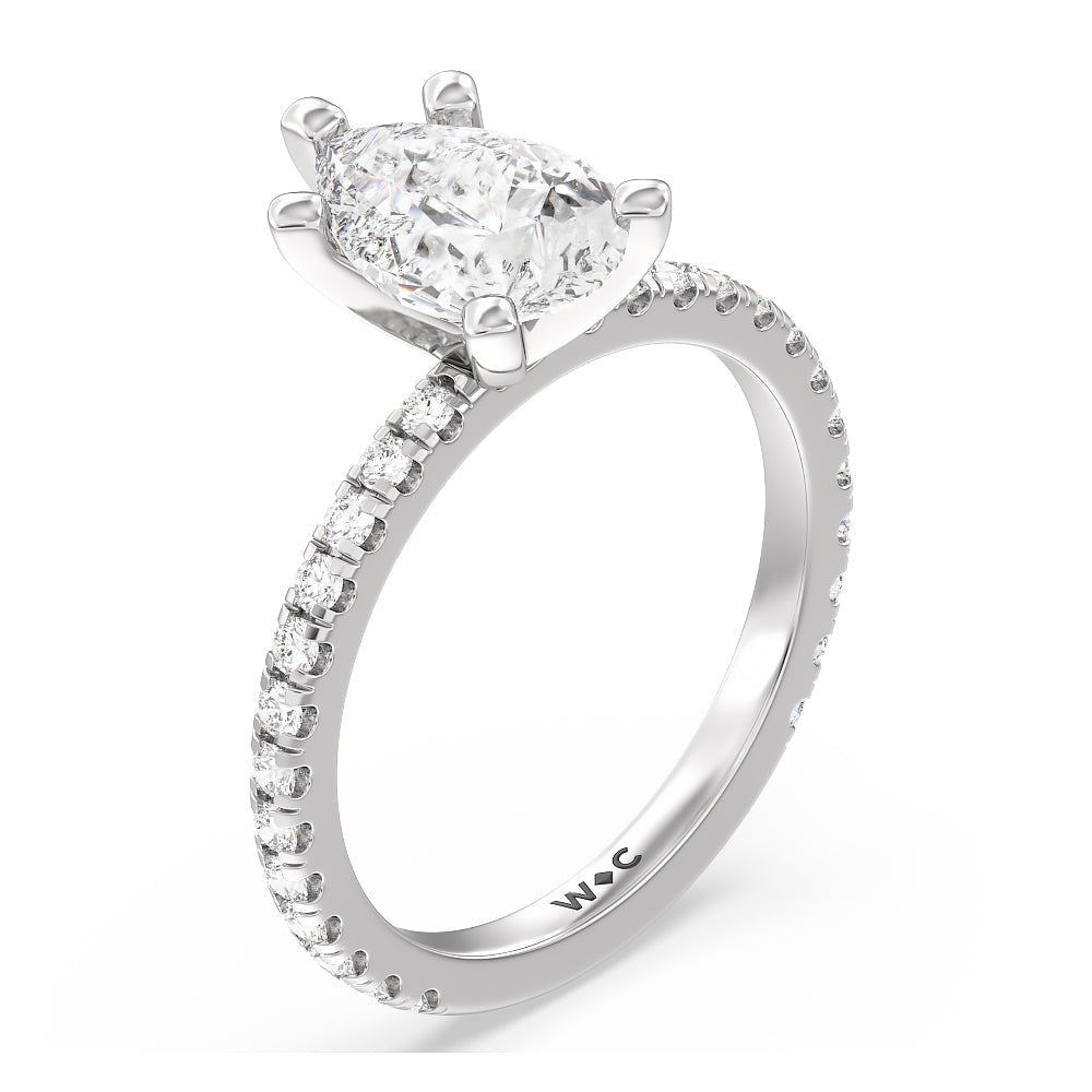 Ara Medi Traditional Pave Diamond Engagement Ring with Pear Cut Diamond in 14KT Platinum view 3
