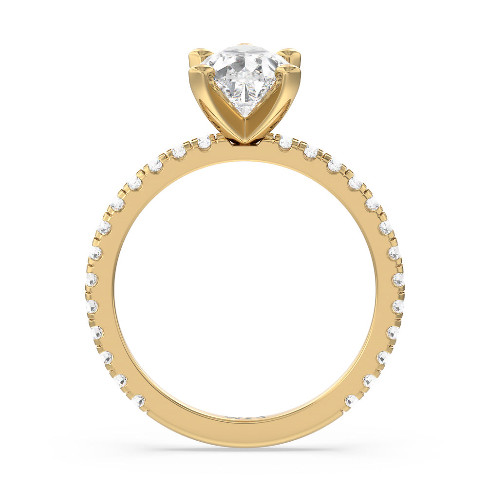 Ara Medi Traditional Pave Diamond Engagement Ring with Pear Cut Diamond in 14KT Yellow Gold view 2
