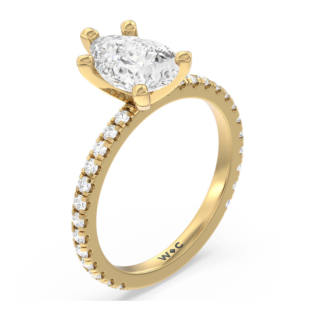 Ara Medi Traditional Pave Diamond Engagement Ring with Pear Cut Diamond in 14KT Yellow Gold view 3
