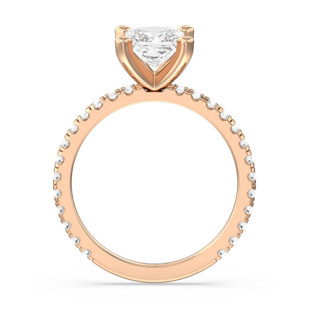 Ara Medi Traditional Pave Diamond Engagement Ring with Princess Cut Diamond in 14KT Rose Gold view 2
